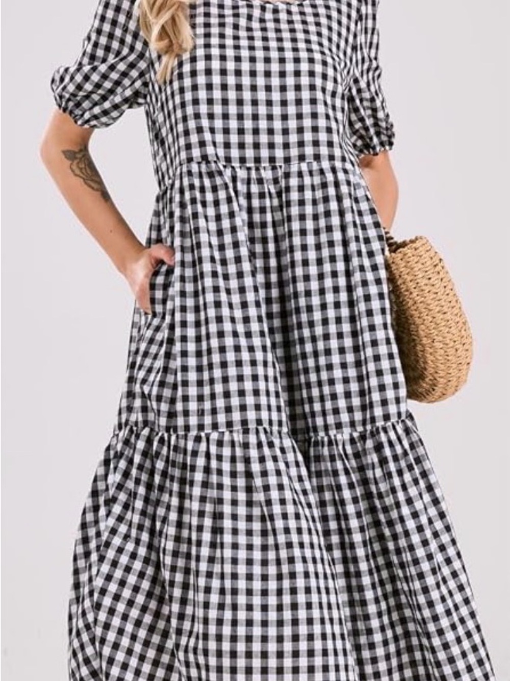 Ann Taylor Factory Black & White Gingham Tiered Maxi Dress